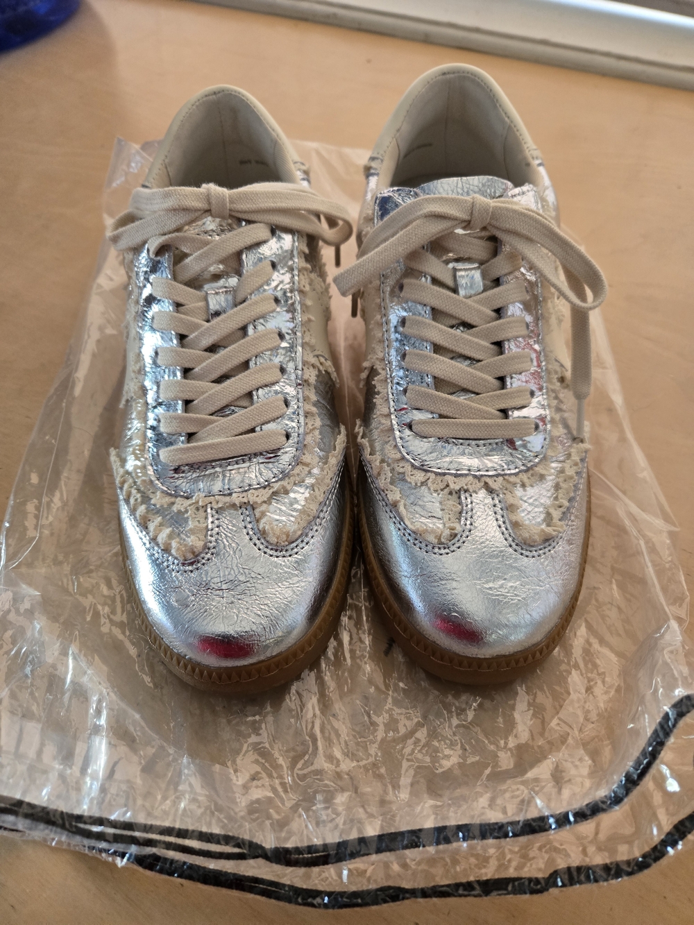 Dolce Vita Silver and Beige Women's Lace-Up Sneakers